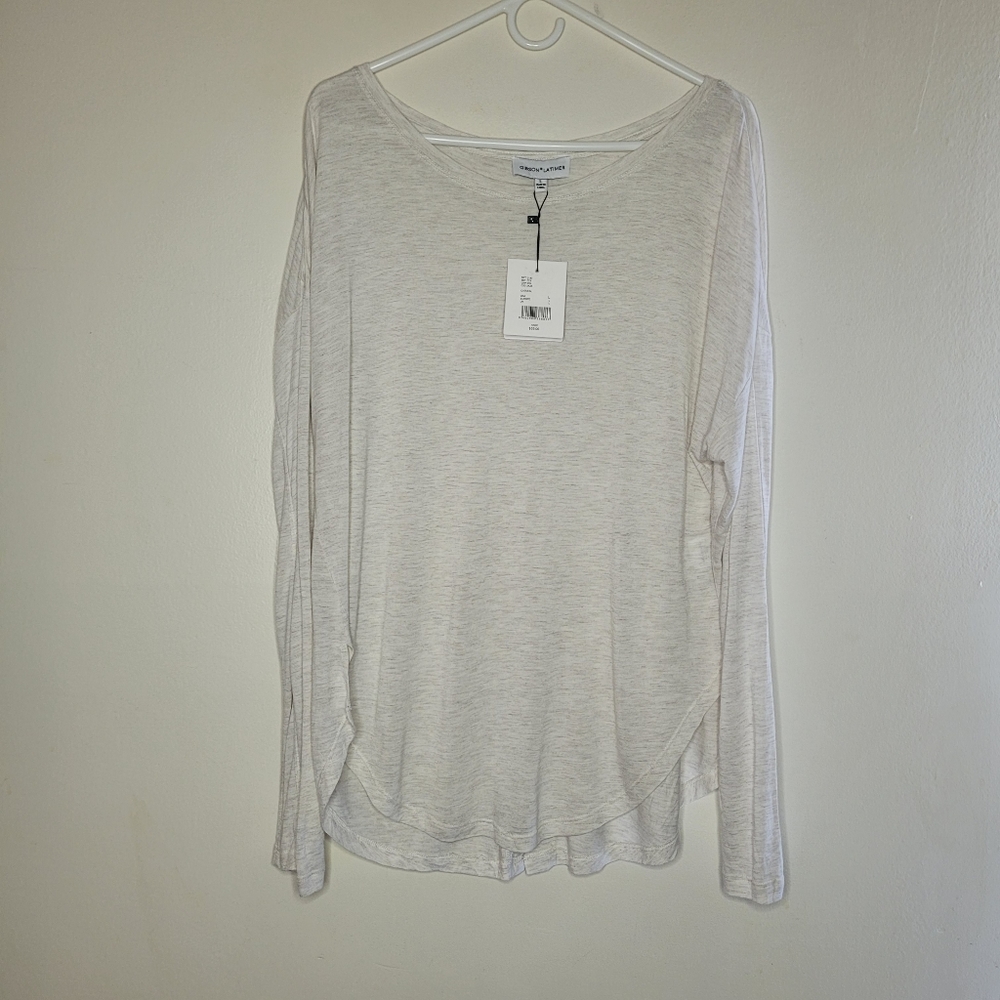 Gibson Latimer Top Women's Oatmeal Size Large Long Sleeve Casual Curved Hem - Picture 1 of 12